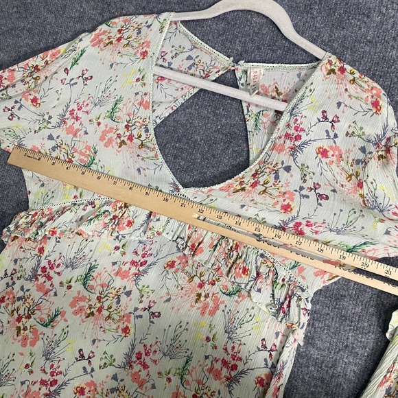 Raga Mini Dress Medium Green Pink Floral Print Secret Escape Long Sleeve - Picture 7 of 12